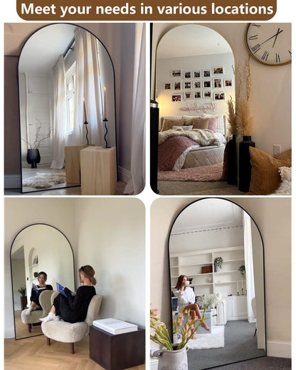 DMWOODFL 71"x30" Arched Full Length Mirror - Extra Large Floor & Wall Mounted with Stand, Shatterproof Glass, Aluminum Frame for Bedroom, Living Room, Entryway (Black)