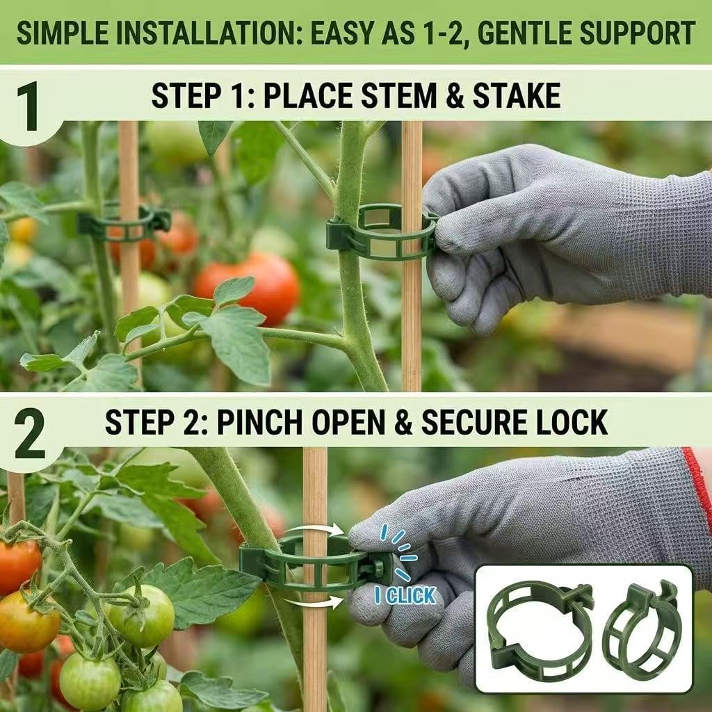 Skiennix Plant Support Clips - 50 Reusable Plastic Garden Clips for Climbing Plants | Green