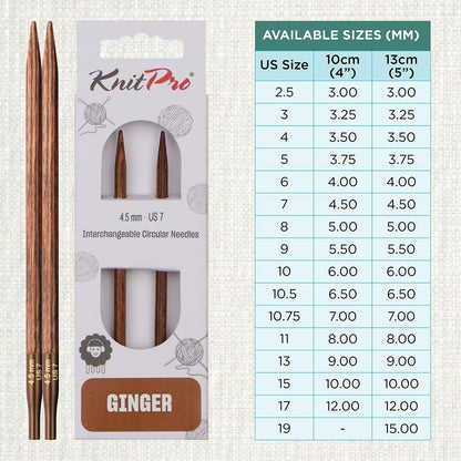 KnitPro Ginger Interchangeable Circular Needles 5" (13cm) | US Size 7 (4.5mm)