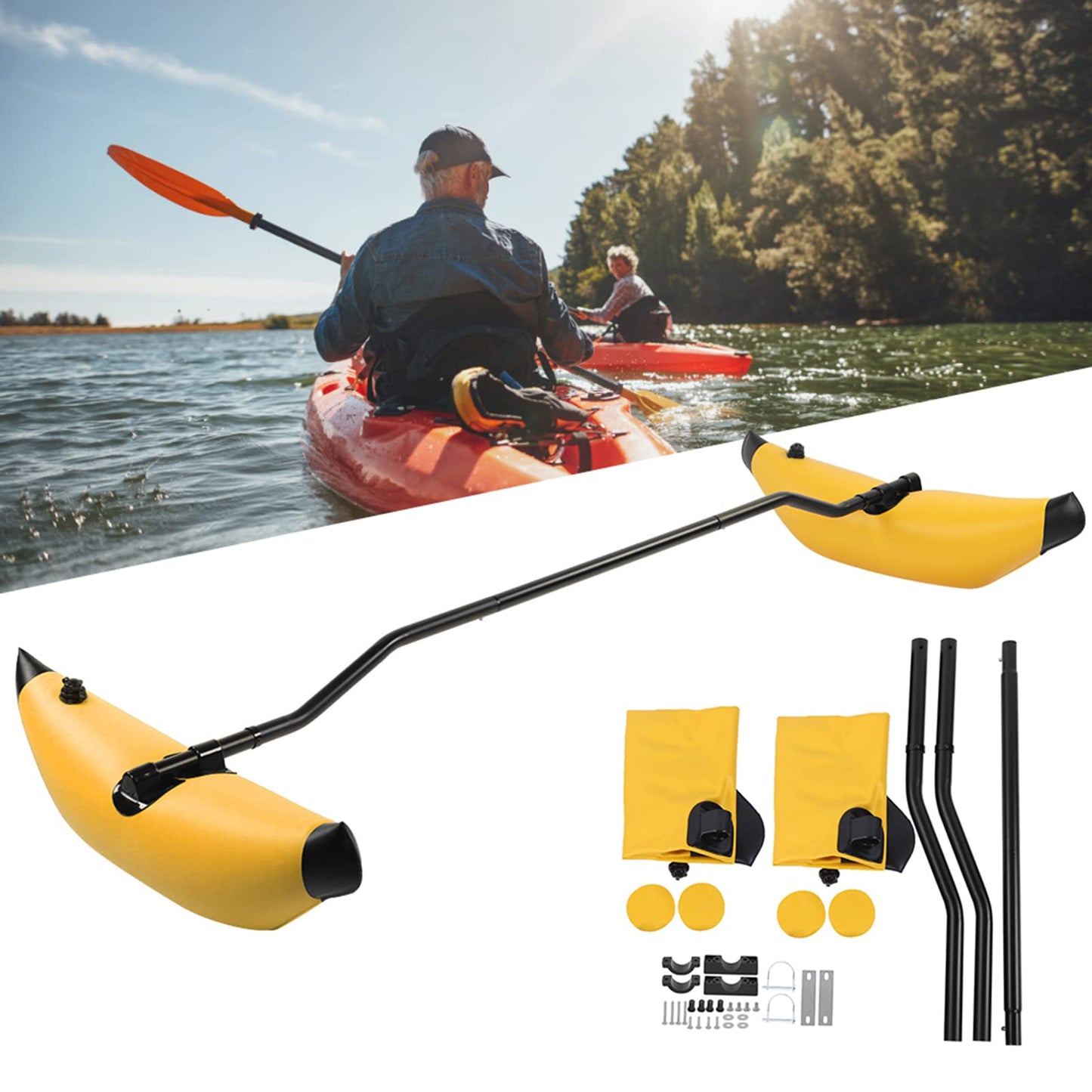ZAWELIYO PVC Inflatable Kayak ger Portable Kayak Stabilizers Balancing Canoe ger Kitwith Sidekick Arms Rod Balancing Boat Accessory (Yellow)