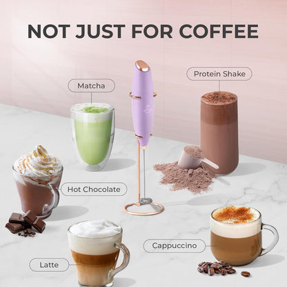 Zulay Kitchen Milk Frother Wand - Ultra Fast Handheld Drink Mixer with 4 AA Duracell Batteries | Lilac & Rose Gold