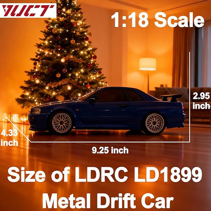 YUCT LD1899 Drift RC Car 2.4GHz RWD Drifting with Gyro 1/18 Full Proportional Control Alloy Shell(Blue with Metal Drift Tires)