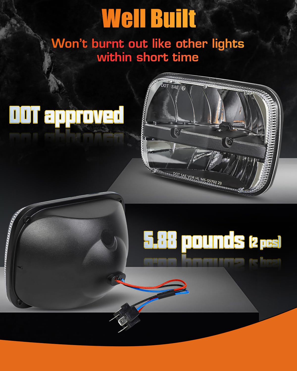 UNI-SHINE 5x7 led headlight 2pcs 7x6 led headlight Reflector Plug and Play H6054 H5054 Hi/Lo Sealed Beam DOT Approved Compatible with jeep Wrangler YJ Compatible with Cherokee XJ