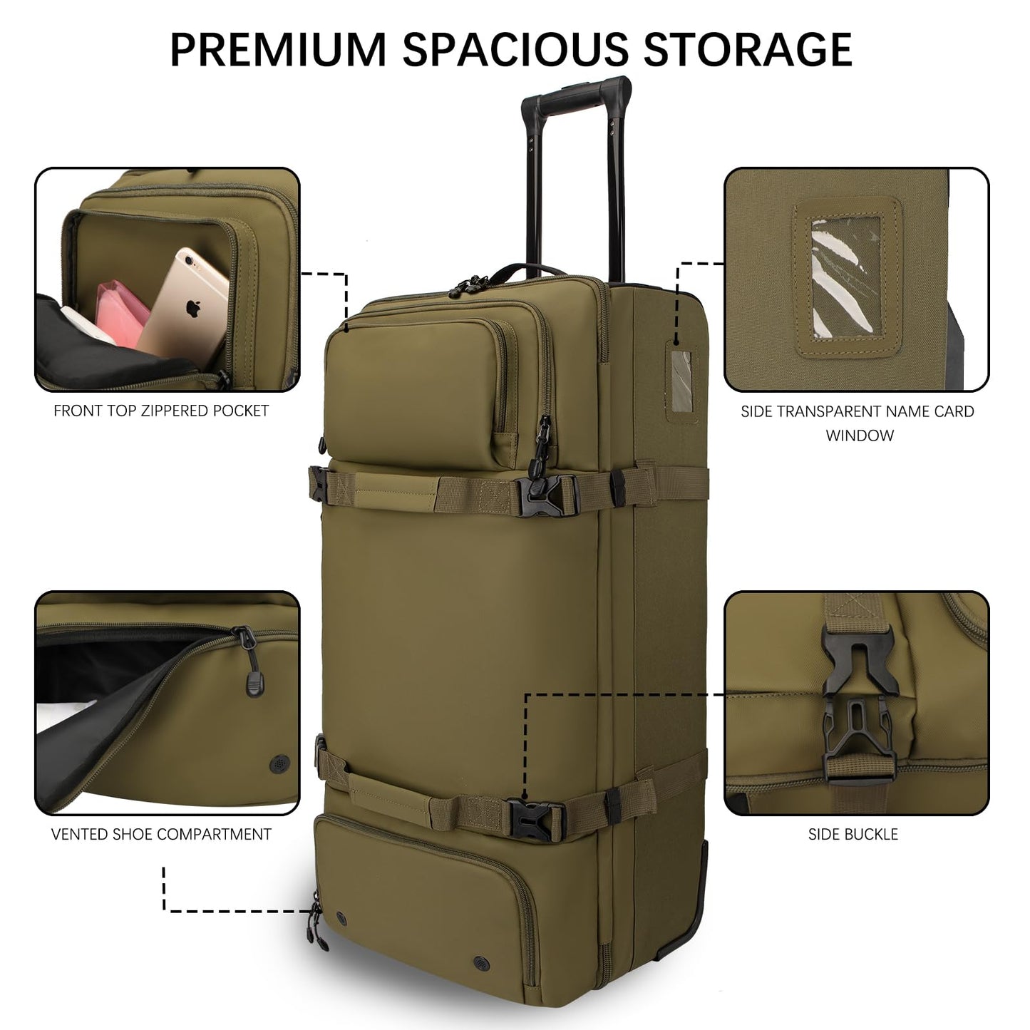 LARIPOP 33 Inch 100L Extra Large Rolling Duffle Bag with Wheels, Wet Pocket & Shoe Compartment, Heavy Duty Water Resistant Wheeled Duffel for Moving Travel Camping