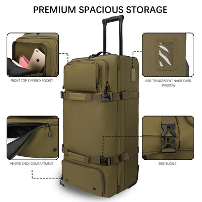 LARIPOP 33 Inch 100L Extra Large Rolling Duffle Bag with Wheels, Wet Pocket & Shoe Compartment, Heavy Duty Water Resistant Wheeled Duffel for Moving Travel Camping