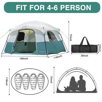 DanCoom Tents 4/6 Person, Easy Setup Waterproof Camping Tent with Rainfly, Portable Double Layer Large Family Tent for Camping Backyard Outdoor & Hiking-10'X9'X75in(H)