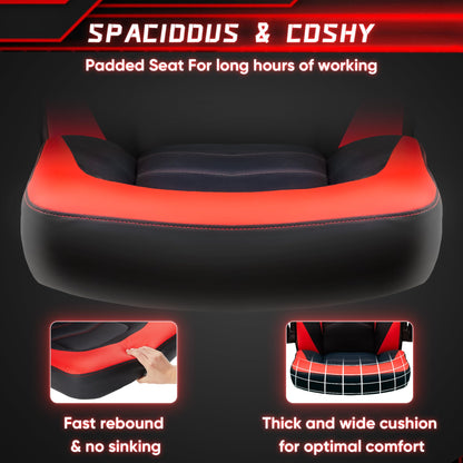 OLIXIS PU Leather Height Adjustable Computer Chair - Big and Tall Ergonomic Comfy Back Support Gaming Chair with Flip-up Armrest and 360° Swivel Wheels, for Home and Office, Red