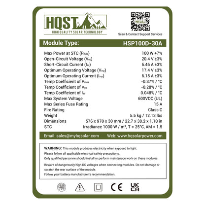 HQST 100 Watt 12V Monocrystalline Solar Panel with Solar Connectors, High Efficiency Module PV Power for Battery Charging Boat, Caravan, RV and Any Other Off Grid Applications
