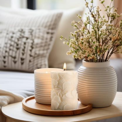 Threlaco Flower Pillar Candle Sculptured Ribbed Pillar Candle 3.8 x 2.6 inch Handmade Soy Wax Aesthetic for Wedding Gift Birthday Spa Yoga Home Party Decor