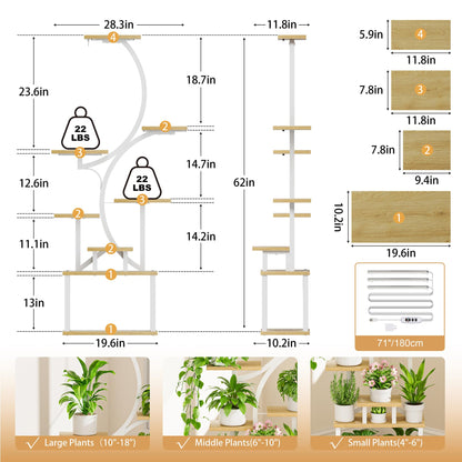 Plant Stand Indoor with Grow Lights - 62" Tall Plant Shelf, Lighted Corner Plant Stands for Indoor Growing, 8 Tiered Large Flower Holder, S-Shaped Plants Rack for Living Room, Patent Design, Natural
