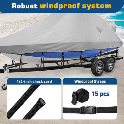 Mionovity Wake Tower Boat Cover, Wakeboard Tower Boat Cover - 900D Marine Heavy Duty Waterproof Boat Cover, Fits Fits V Hull Runabout Ski-Boats, 23-25ft, Gray