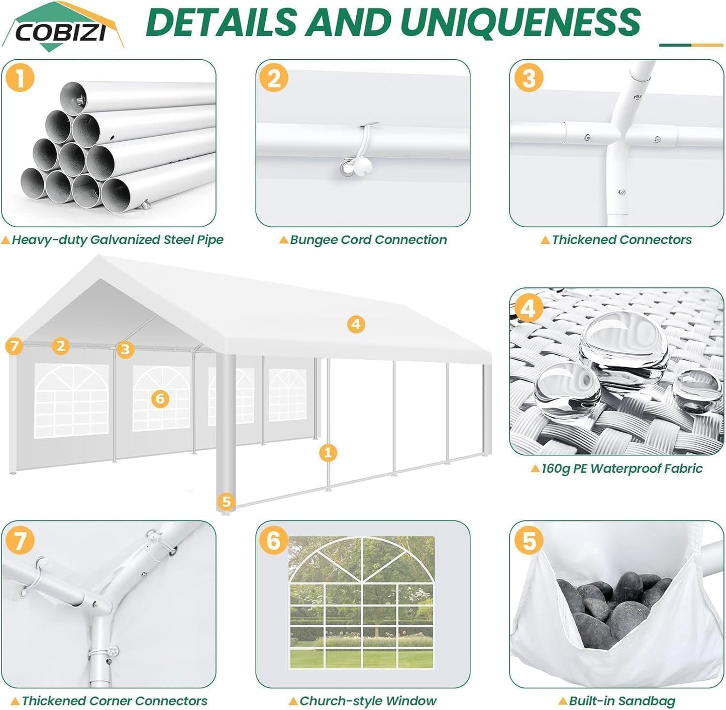 COBIZI 13x26 Party Tent Heavy Duty Waterproof(Better Than Galvanized), Outdoor White Gazebo Event Shelter Wedding Canopy for Parties BBQ Commercial with Removable Sidewall Windows, Powder Coating