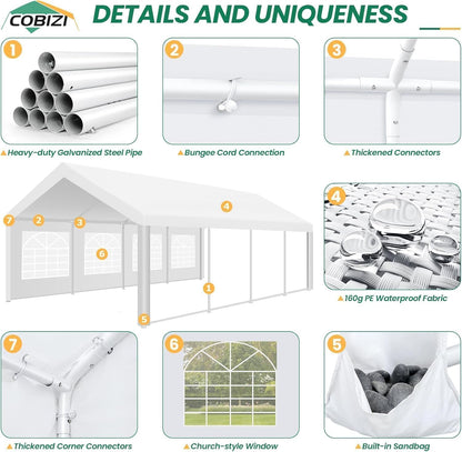 COBIZI 13x26 Party Tent Heavy Duty Waterproof(Better Than Galvanized), Outdoor White Gazebo Event Shelter Wedding Canopy for Parties BBQ Commercial with Removable Sidewall Windows, Powder Coating