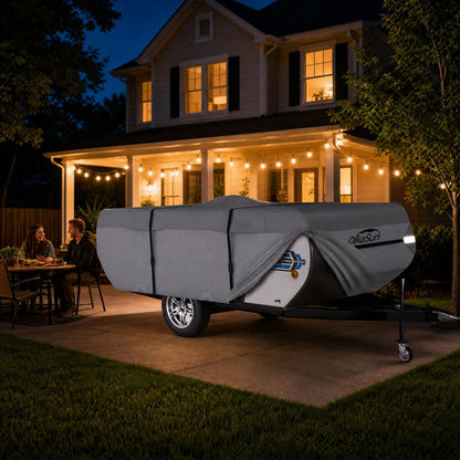DikaSun Pop Up Camper Cover 14'-16', 7 Layers Waterproof Pop-up Tent Trailer Cover Anti-UV Folding Camper RV Cover for Motor Home