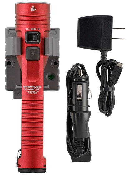 Streamlight 78101 Stinger 2020 2,000-Lumen 25,000-Candela High-Output LED Duty Flashlight, Charging Kit, Red