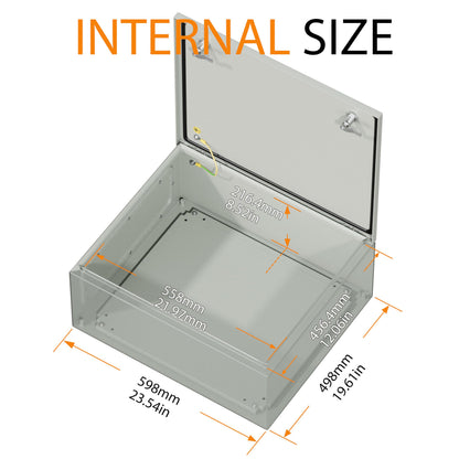 KWONONG Metal Enclosure, IP65 Waterproof Electrical Box for Indoor and Outdoor Projects, Includes Mounting Plate and Wall Bracket 600×500×250mm (24"×20"×10")