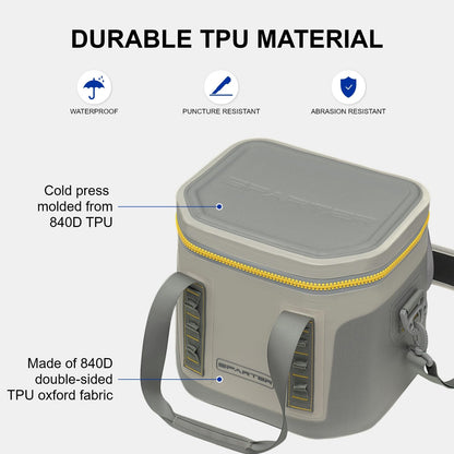 SPARTER Portable Soft Cooler 12 Cans, IP68 Tizip Leak-Proof Zipper for Camping, Fishing, Beach, Outdoors Insulated Ice Chest with Reusable Ice Pack- Grey