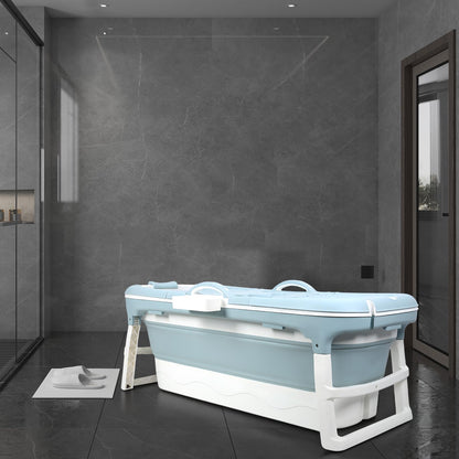 Portable Bathtub for Adults,Large 50 inch Collapsible Bathtub with Lid,Reusable Freestanding Foldable Tub,Collapsible Hot Ice Soaking Bath Tub for Small Space (50inch Blue)