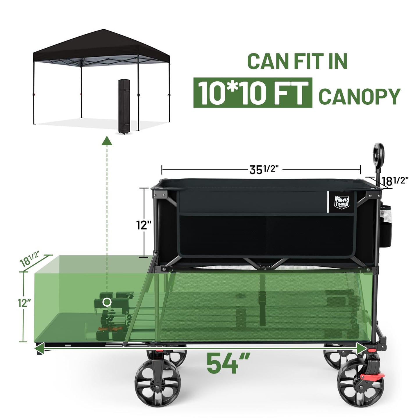 TIMBER RIDGE 400L Large Capacity Folding Double Decker Wagon with Brakes, 54" Extra Long Extender Wagon Cart, 450lbs Heavy Duty Collapsible Cart, All-Terrain Big Wheels for Camping, Sports, Shopping