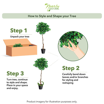 Nearly Natural 36in Triple Trunk Artificial Ficus Tree with Natural Wood Trunks, Fake Tree for Indoor Home Decor, Faux Ficus Plant in Black Nursery Pot