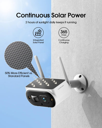 Camcamp Solar Security Camera Wireless Outdoor, 2K Ultra Clear Home Security Camera System, No Subscription, Smart Human Detection, Easy Installation, 5GHz & 2.4GHz WiFi