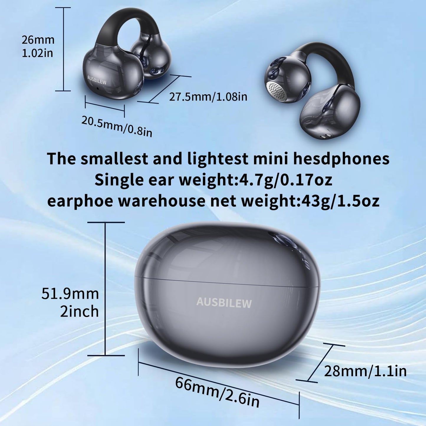 Ausbilew Headphones Wireless Earbuds IPX6 Waterproof Ear Buds,Touch Control Bone Conduction Headphones air Conduction Stereo with 11mm Driver 42 Hours Playback time,for Fitness/Sports/Home