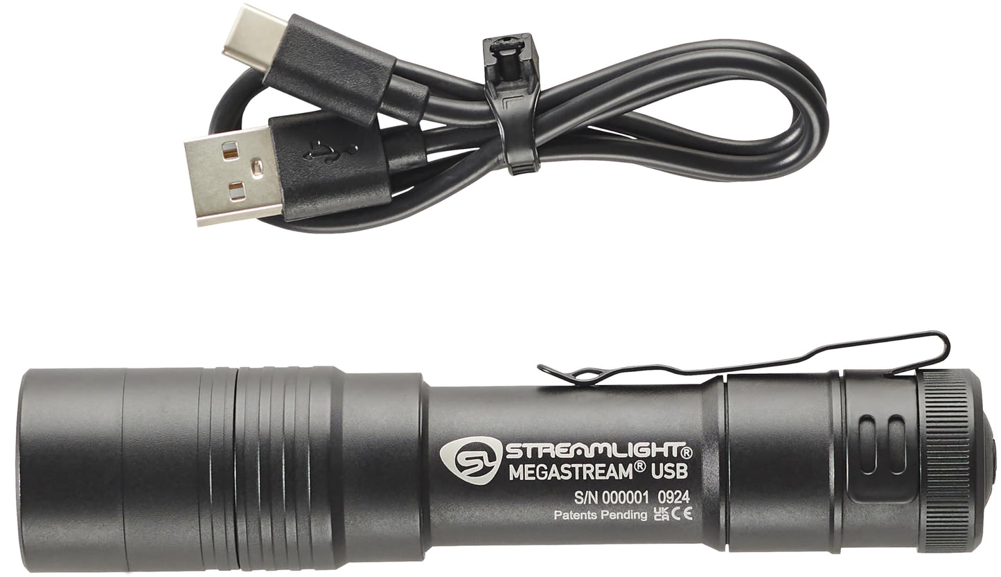 Streamlight 66210 MegaStream USB 1800-Lumen 26000-Candela Rechargeable EDC Flashlight Includes Rechargeable Battery, USB-C Cable, and Holster, Black