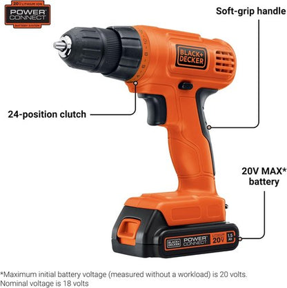 BLACK+DECKER 20V MAX POWERCONNECT Cordless Power Drill & Electric Screwdriver - 30 Piece Bit Set Included