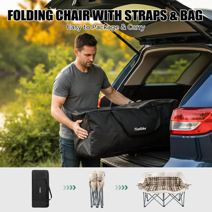 Thallike Double Camping Chair, Oversized 2 Person Camp Chairs with Cup Holders Side & Backrest Mesh Pockets Padded Loveseat Camping Chair Foldable for Outdoor Lawn Backyard Beach Support 800LB
