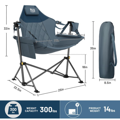 TIMBER RIDGE Hammock Camping Chair with Adjustable Backrest, Heavy Duty Folding Hammock Chair Supports 300lbs, Portable Hammock Chair for Camping, Travelling and Patio, Blue