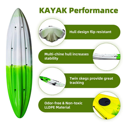 GarveeLife Fishing Kayaks, 12.4FT Sit on Top Kayak for 2-3 Person Adults with Paddle & Comfortable Seat, Capacity of 600LBS, Hard Shell Recreational Ocean Kayak Boat