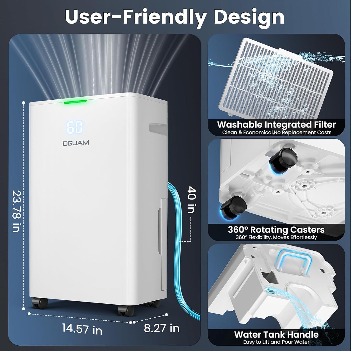 Regine Switzerland 4500 Sq. Ft Dehumidifier - 80 Pint/Day, Smart Humidity Control, Energy Efficient & Quiet