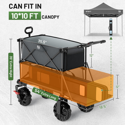 TIMBER RIDGE Push & Pull Double Decker Wagon, 400L Large Capacity Heavy Duty & 450lb Load, Collapsible Cart with All-Terrain Wheels & Brakes, 54” Extended Foldable for Sports, Beach, Camping, Grey