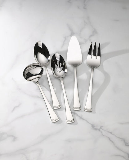 Lenox Silverware Serving Utensils Sets, Portola 5-Piece Hostess Set, Flatware Set, 18/10 Stainless Steel, Serving Spoons Fork Ladel & Pie Server, Mirror Finish Dishwasher Safe (Silver 5 Piece)