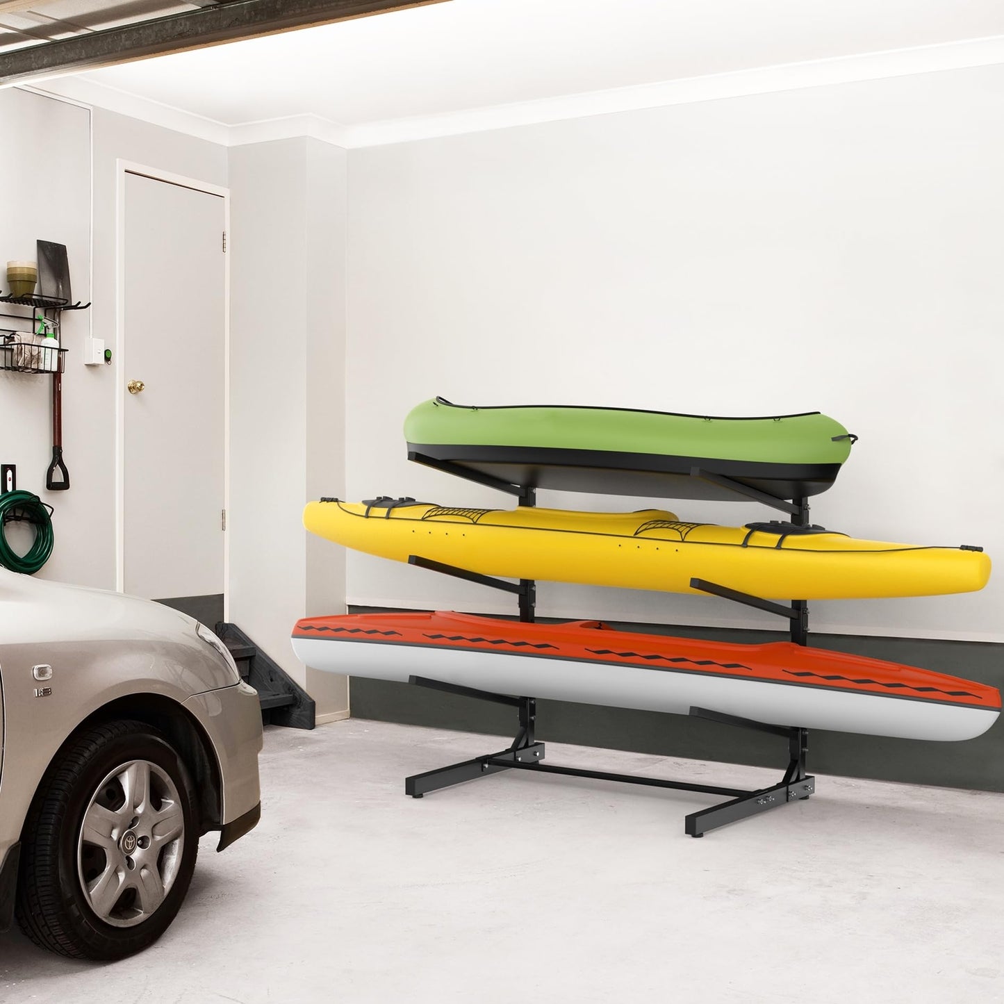 WALMANN Garage Kayak Rack, Heavy-Duty Metal Kayak Storage Rack 3-Tier Adjustable Freestanding Kayak Stand, Holds Up to 480 lbs(3-Tier)