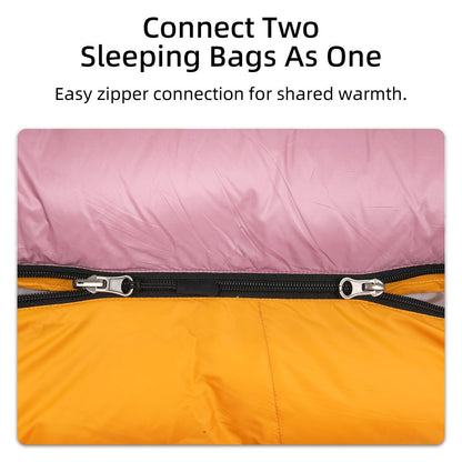 HLITMOUT Down Sleeping Bag with Pillow, 0°F 20°F 32°F Regular and XL Compact Lightweight Sleeping Bag for Adults,Teens Backpacking,Camping and Hiking Outdoor (Orange, Regular 32°F)