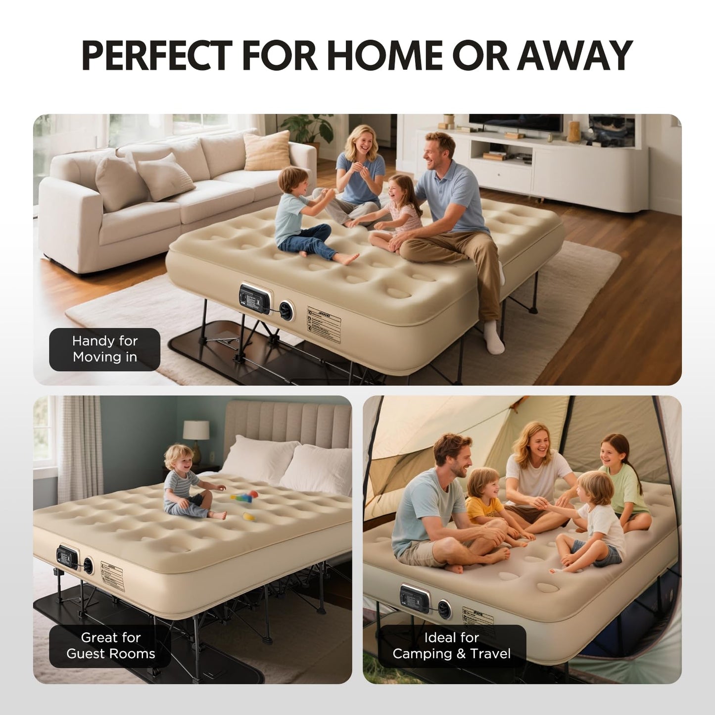 Simpli Comfy Queen EZ Bed Self-Inflating Air Mattress with Built-in Frame, Pump and Wheeled Case, Blow Up Inflatable Rolling Air Bed on Wheels