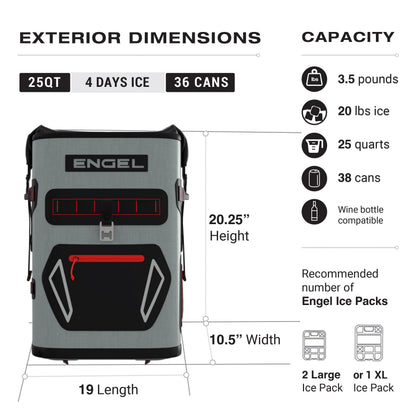 Engel BP25-GSF 25 Quart Roll-Top High Performance Backpack Cooler Dark Gray/Seafoam