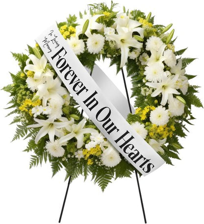 Fanfanwin Funeral Sash - Memorial Wreath Ribbon for Celebration of Life | 58x4" White, Forever in Our Hearts