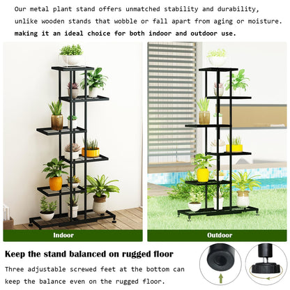 Metal Plant Stand, 6 Tier 12 Potted, Upgrade Multiple Plant Rack Shelf Organizer, Indoor Planter Display Shelving Unit for Patio Garden Corner Balcony Living Room