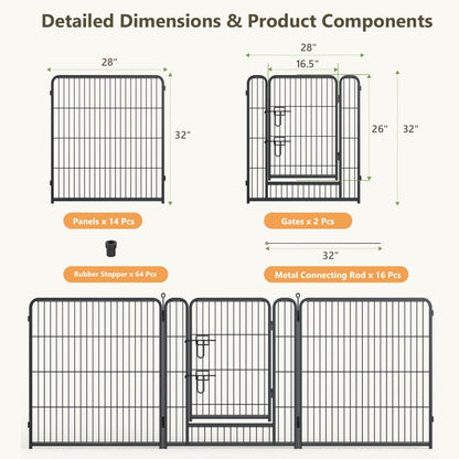 MAKE CHANGES Metal Dog Playpen - 32" Height 16 Panels Foldable Exercise Pen for Dogs Indoor/Outdoor Pen with Door for Pet Animals Portable Pet Playpen Polygon Dog Enclosure (Black)