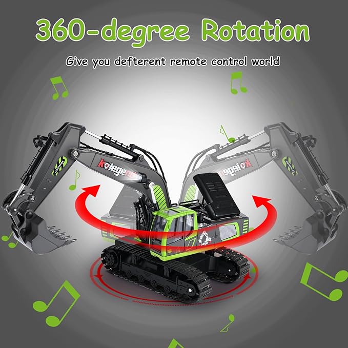 kolegend Remote Control Excavator Toy 16 Inch 11 Channel RC Construction Vehicles Hydraulic Haulers Digger Toys Gift for 6 7 8 9 10 Years Old Kids Boys