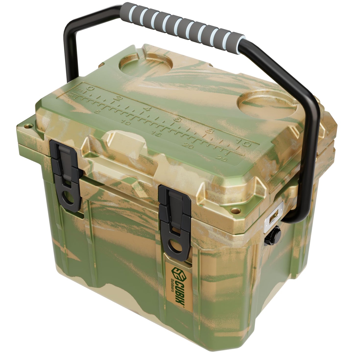 Cubix Outdoors, QuadraX 10QT Rotomolded Personal Small Cooler, Insulated Portable Hard Cooler Ice Chest, Holds Ice for 72 Hours for Outdoor Activities, 2 Built-in Cup Holders, Hunter Camo