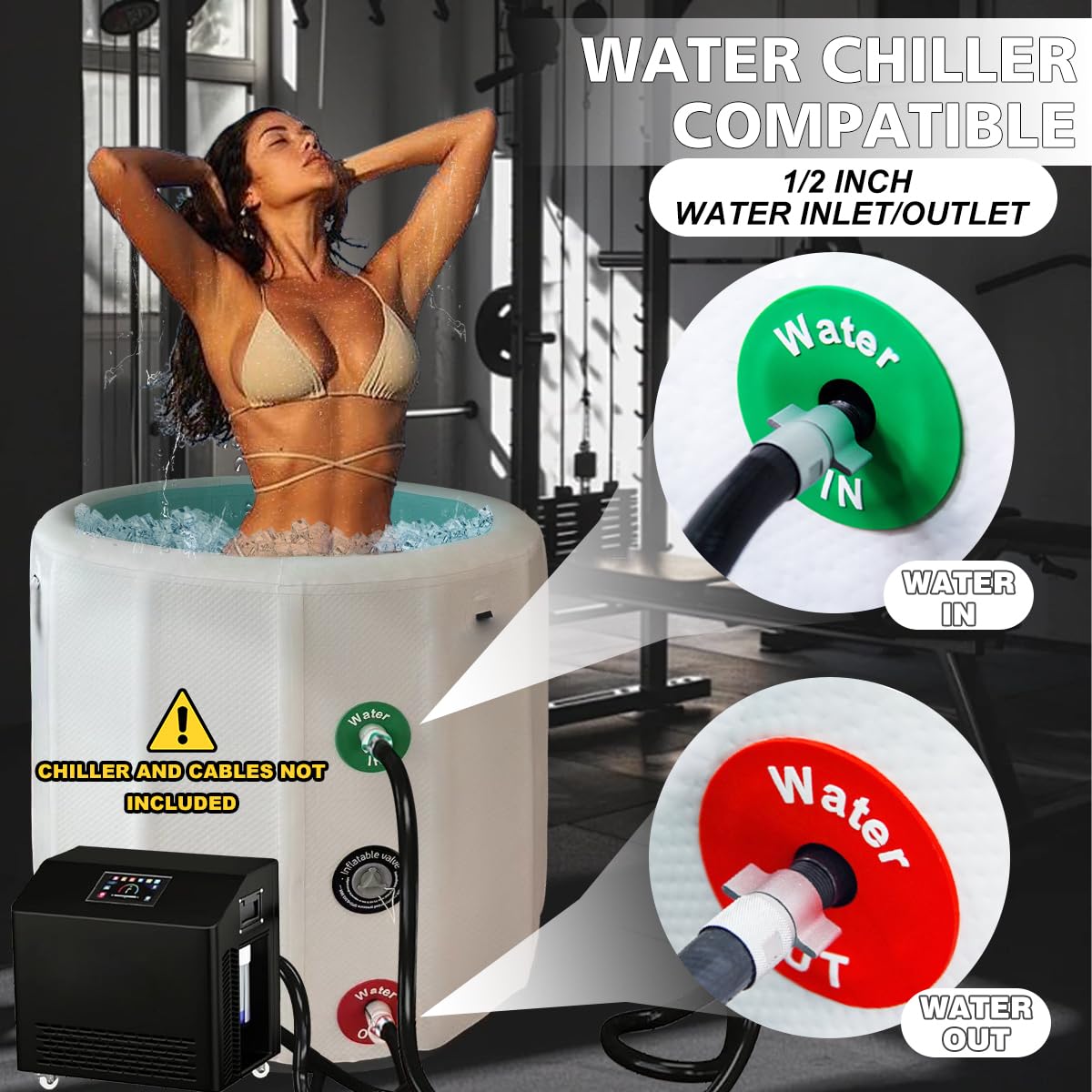 Lumizone Inflatable Cold Plunge Tub 118 Gallons Capacity Ice Bath Portable Ice Bath Tub Compatible With Water Chillers with Lid Drop Stitch PVC Double Layer Seals Oversized for Athletes