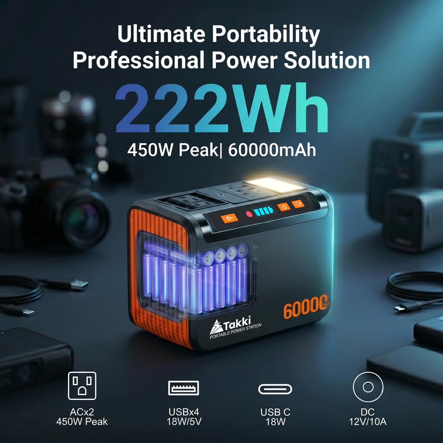 Takki Solar Generator 250W Portable Power Station with 40W Solar Panels 222Wh Pure Sine Wave Camping Lithium Battery Power Pack with AC 110V Outlet for Camping CPAP Home Use Emergency Outdoor