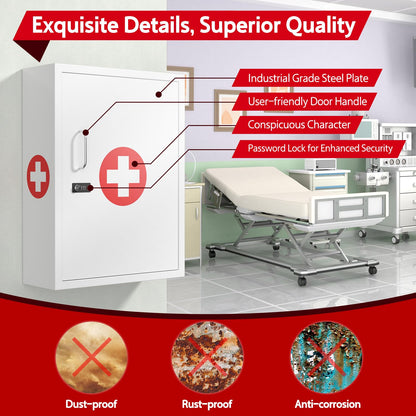 Wensha Wall-Mount Locking Medicine Cabinet: Large Metal Storage Organizer Box with Combination & Key Lock - Secure First Aid Medicine Cabinet for Bathroom Home Office(20.6" H x 15.75" W x 5.98" D)