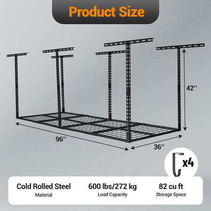 GarveeHome Garage Ceiling Storage Racks - Heavy Duty, 96'' * 36'', Adjustable Cold Rolled Steel Racks, 600 lb. Loading Weight Capacity