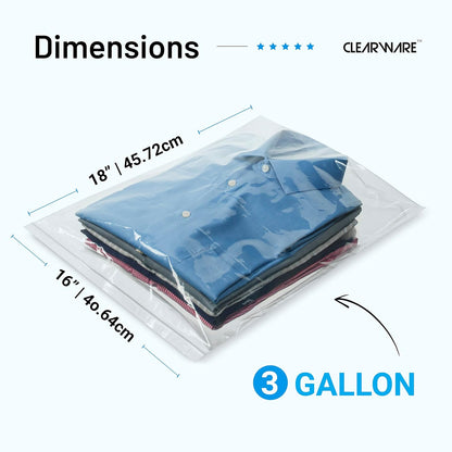Storage Bags - 12 Large Zipper Top Bags | 3 Gallon Size, 16" x 18", BPA-Free, Extra Thick for Clothes & Travel