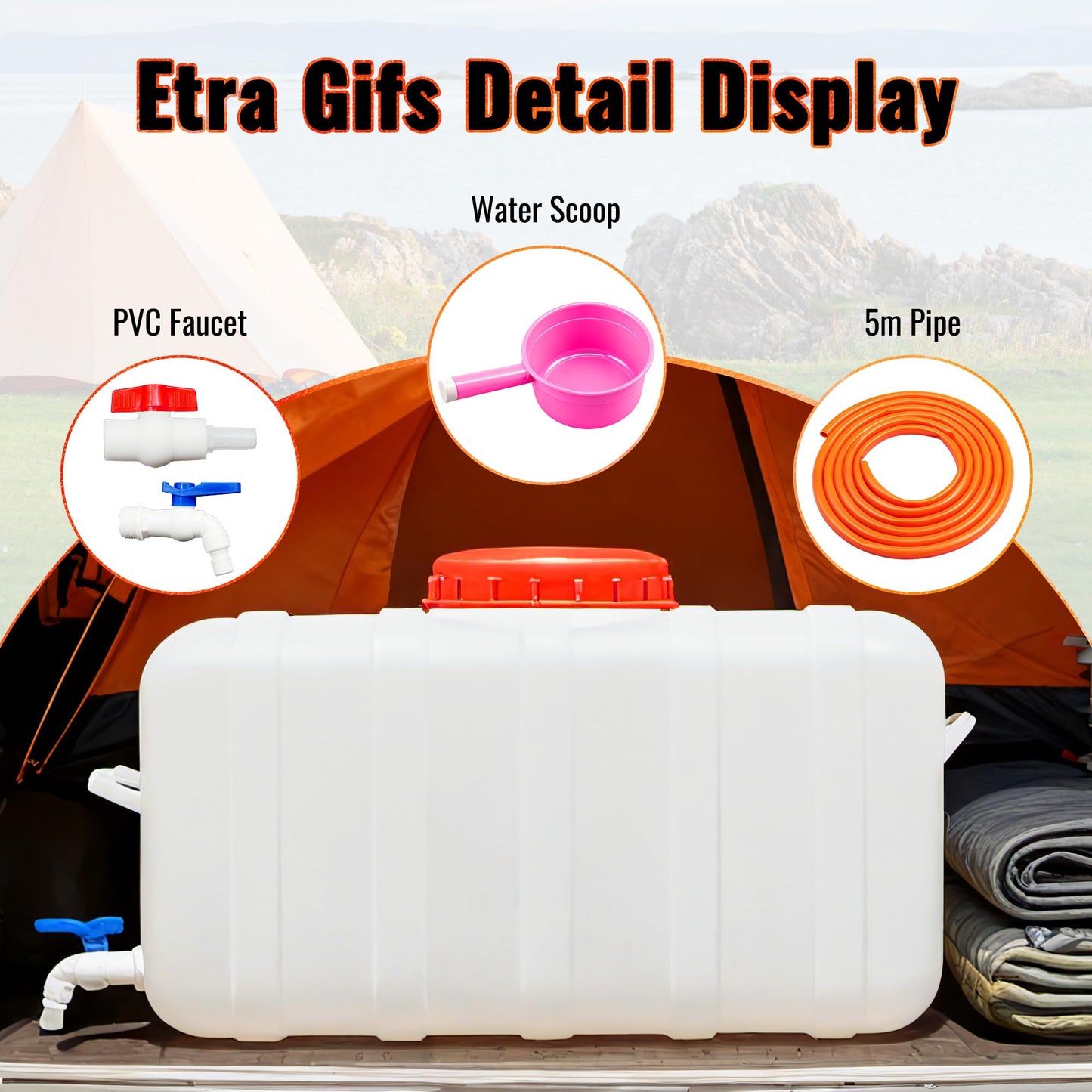 21Gallon/80L Water Storage Tank, Portable Water Tank for Outdoor Camping,Farms and Gardens, Rectangular Translucent White