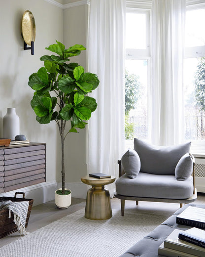 LuceAlberi Artificial Fiddle Leaf Fig Tree 6FT - Large Fake Tree with White Planter, Tall Faux Ficus Lyrata Tree Floor Plants for Indoor Home Decor Office Living Room Housewarming Gift, 1Pack